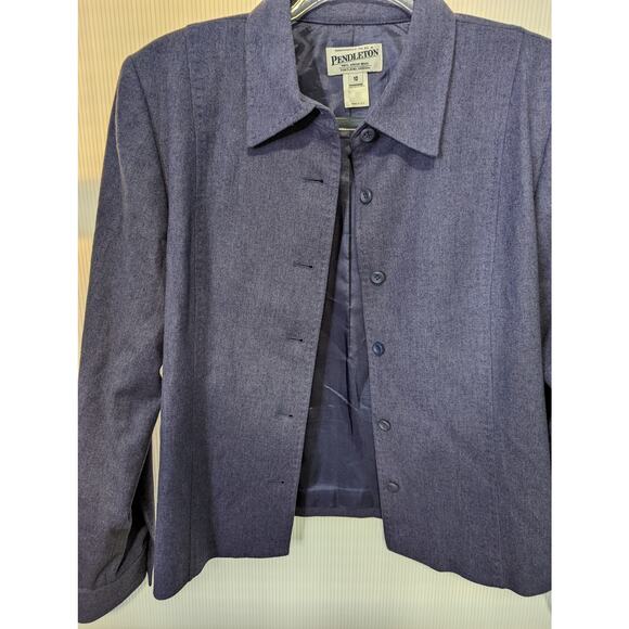 Vintage 90s Pendleton Wool Blazer Jacket Purple Cropped Minimalist Fully Lined - Picture 7 of 9